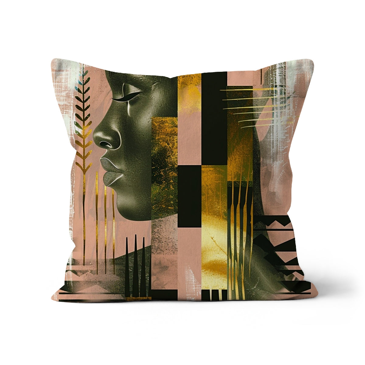 Echoes of Life: Afrocentric Peach and Gold Abstract Art Eclectic  Cushion