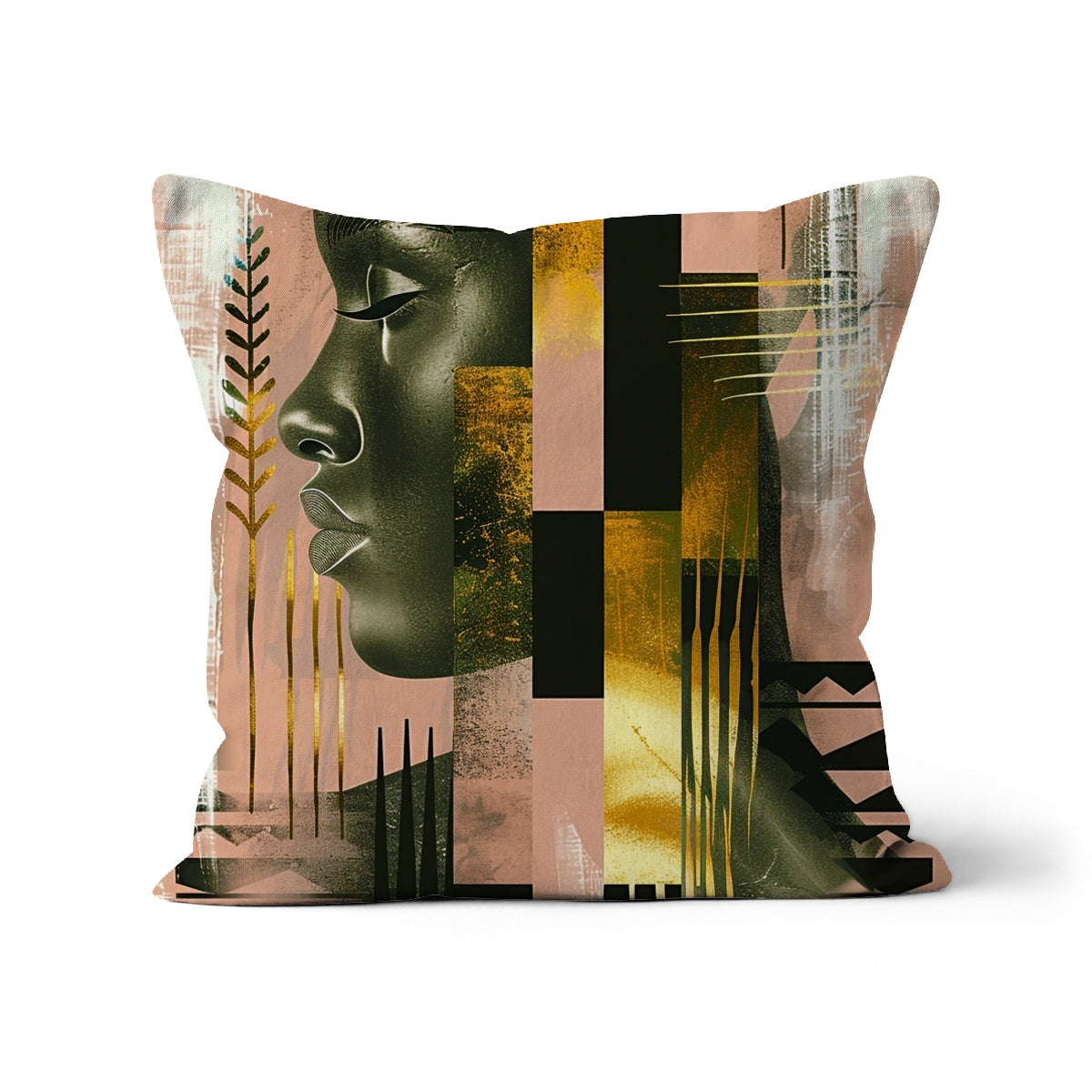 Echoes of Life: Afrocentric Peach and Gold Abstract Art Eclectic  Cushion