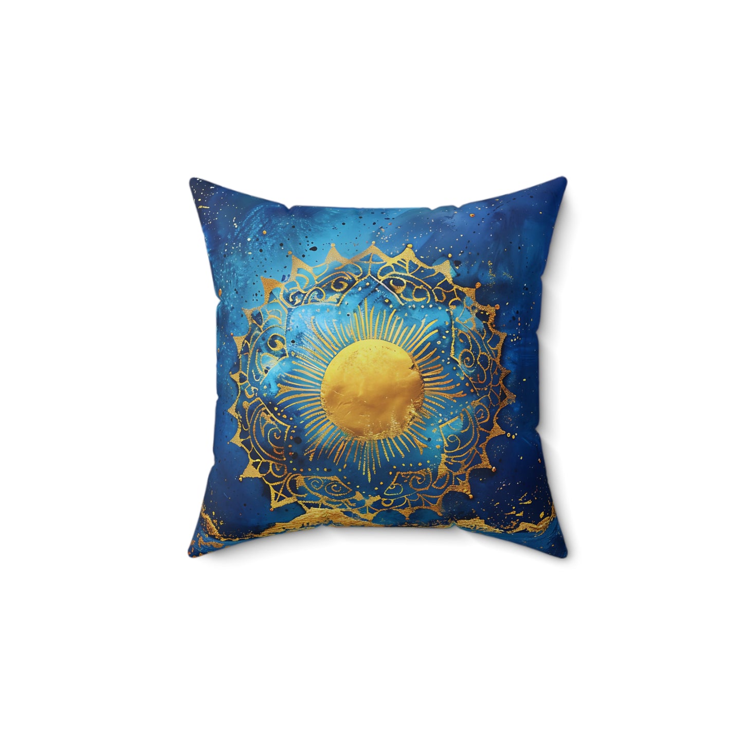 Indigo Golden Sun Spun Polyester Square Pillow