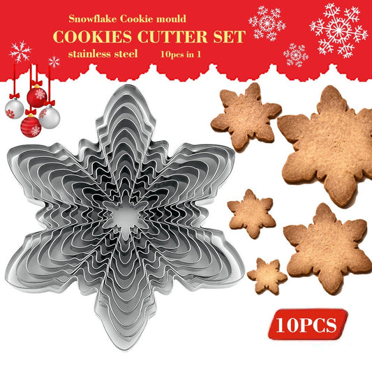 Christmas snowflake biscuit mold stainless steel snowflake three-dimensional biscuit mold biscuit cut into 10 pieces set