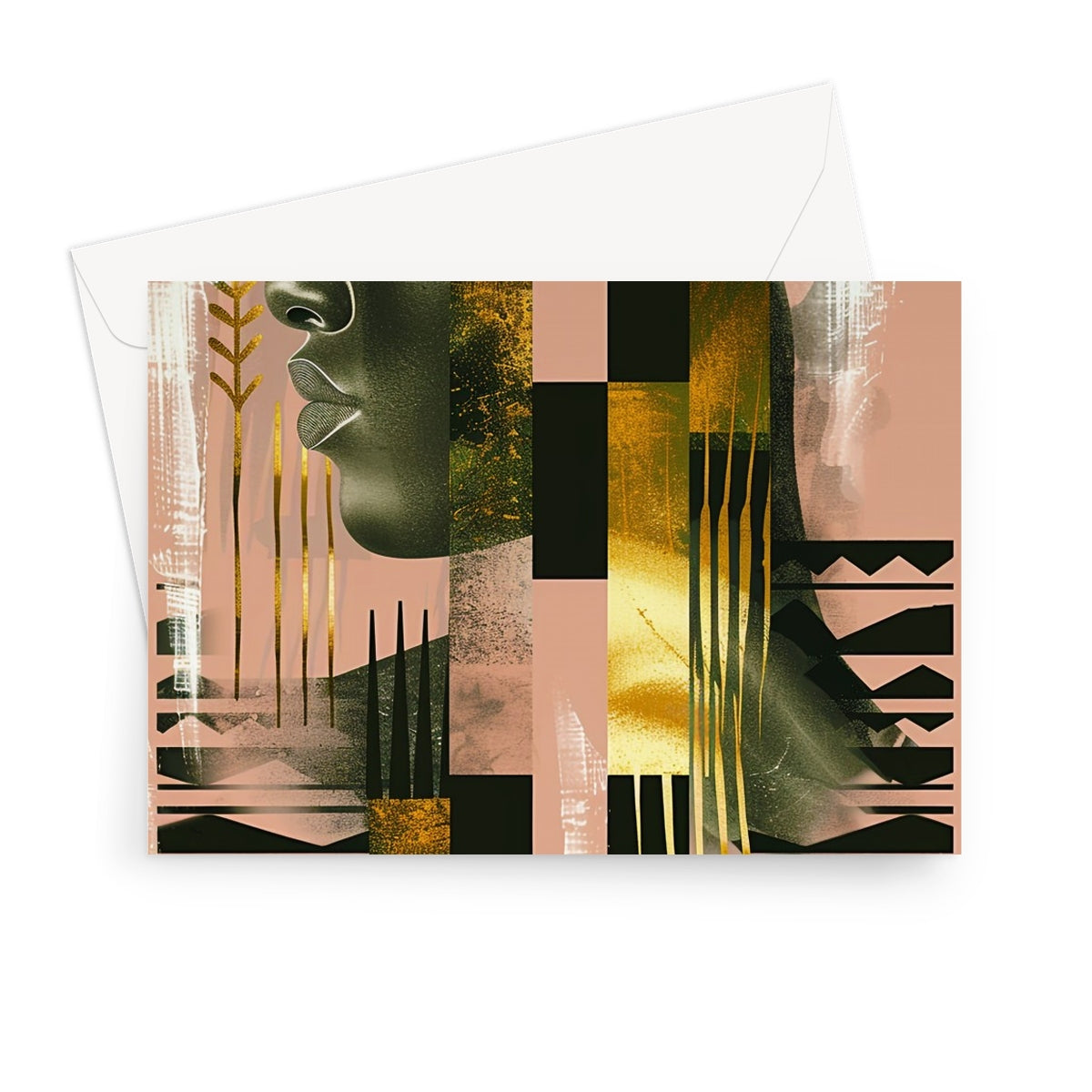 Echoes of Life: Afrocentric Peach and Gold Abstract Art Eclectic  Greeting Card