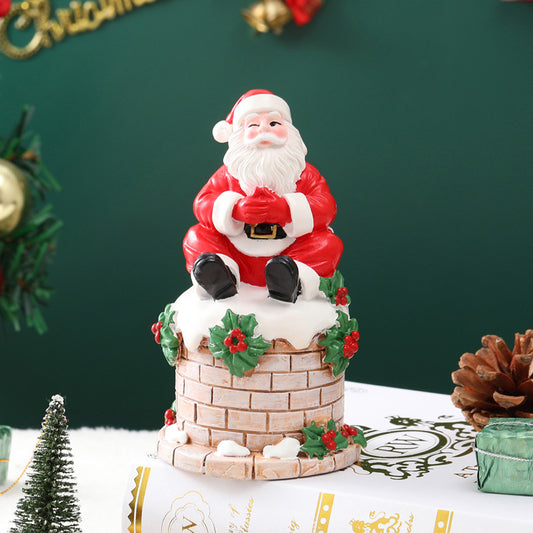 Santa Claus sitting on the chimney resin ornament Christmas scene atmosphere decoration home courtyard decoration Christmas gifts