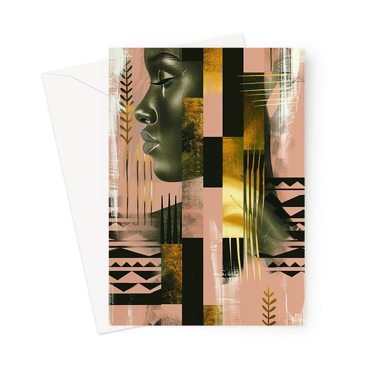 Echoes of Life: Afrocentric Peach and Gold Abstract Art Eclectic  Greeting Card