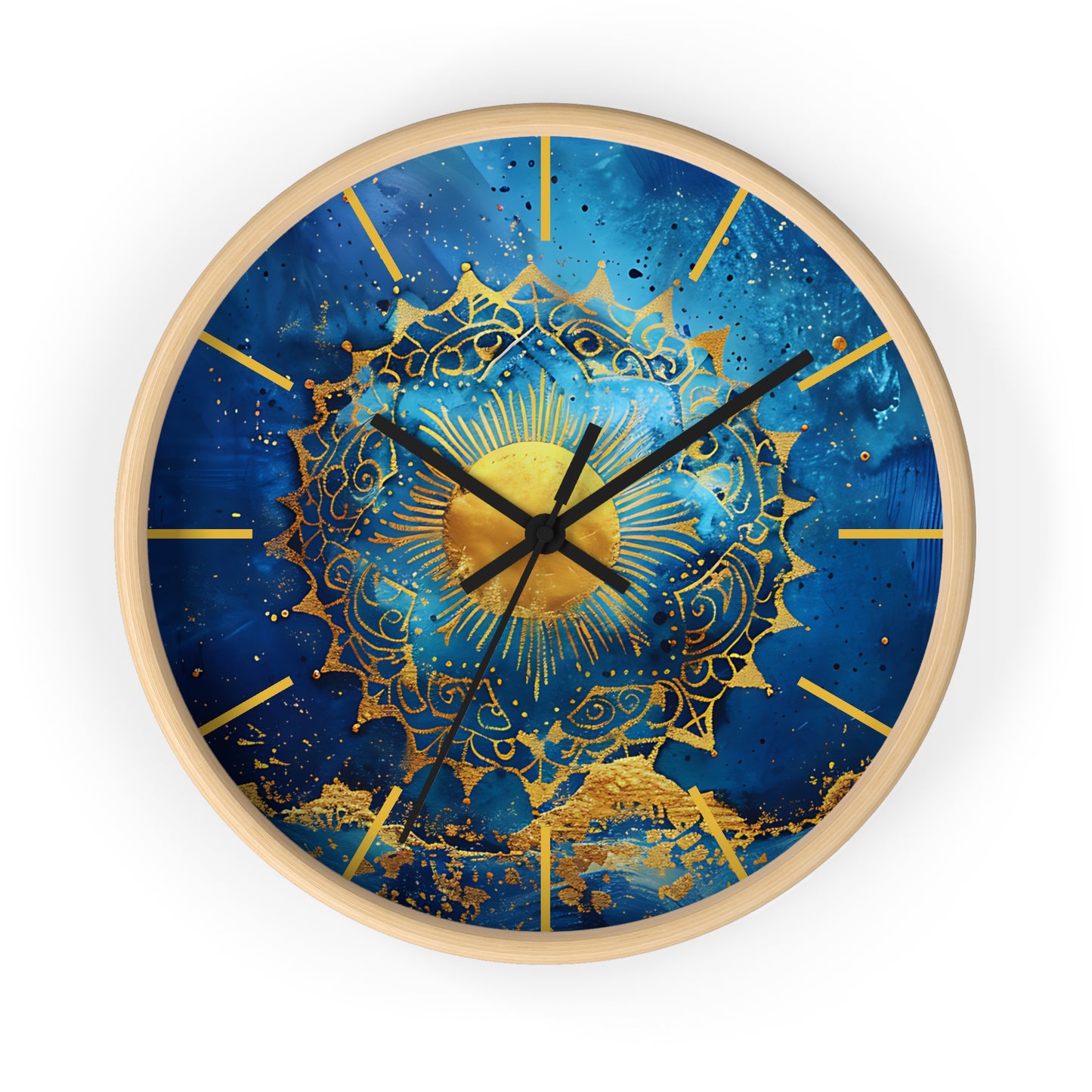 Golden Indigo Radiance Geometric Wall Clock