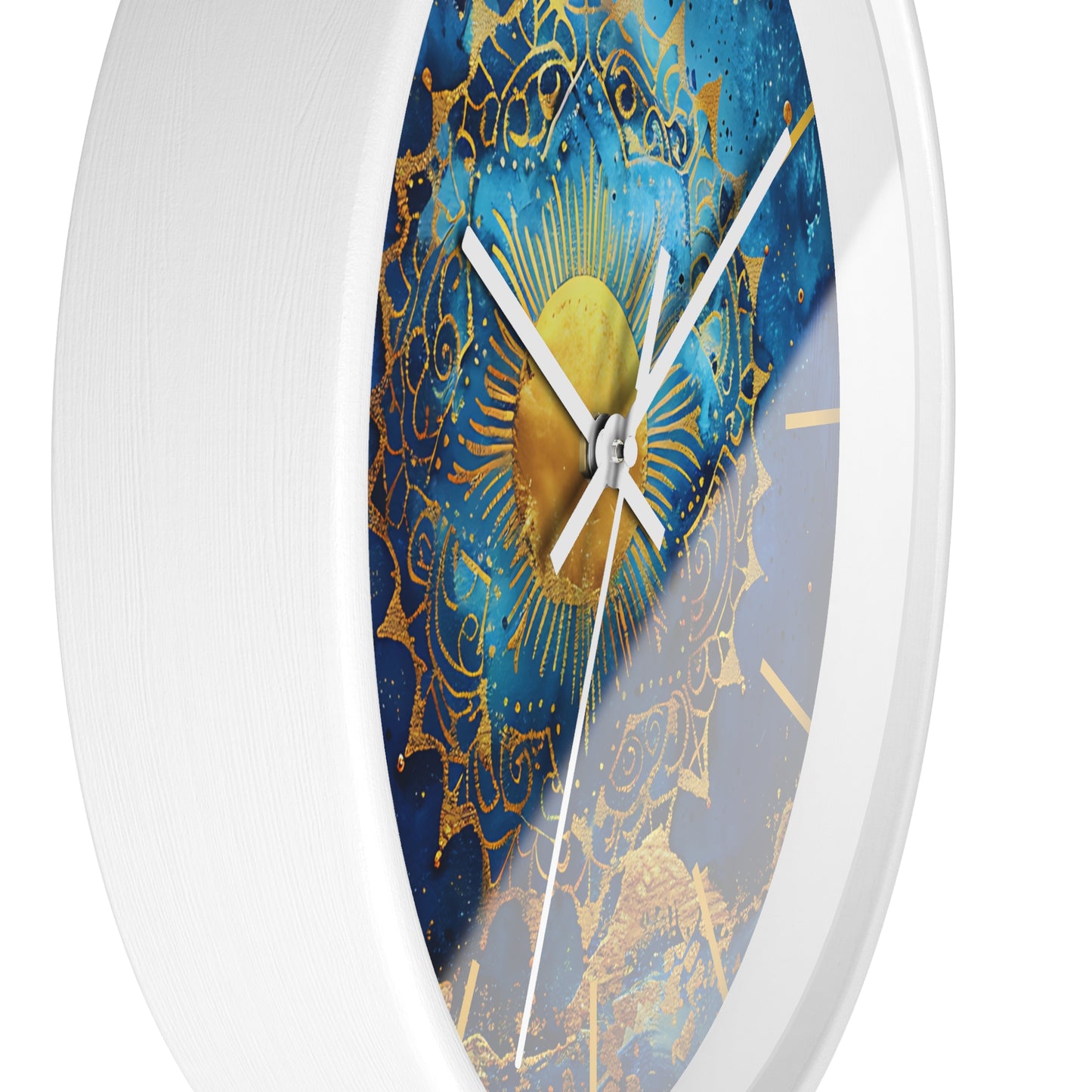 Golden Indigo Radiance Geometric Wall Clock