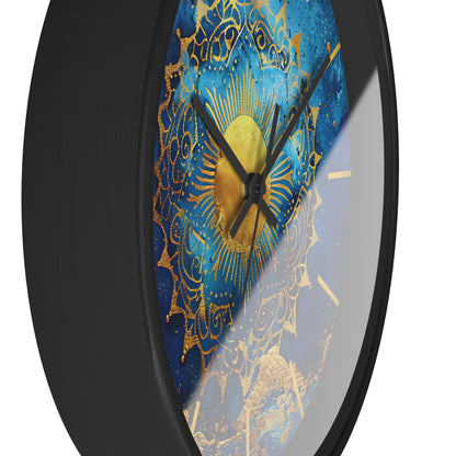 Golden Indigo Radiance Geometric Wall Clock