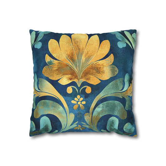 Golden Daffodil Blue Polyester Square Pillowcase