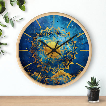 Golden Indigo Radiance Geometric Wall Clock