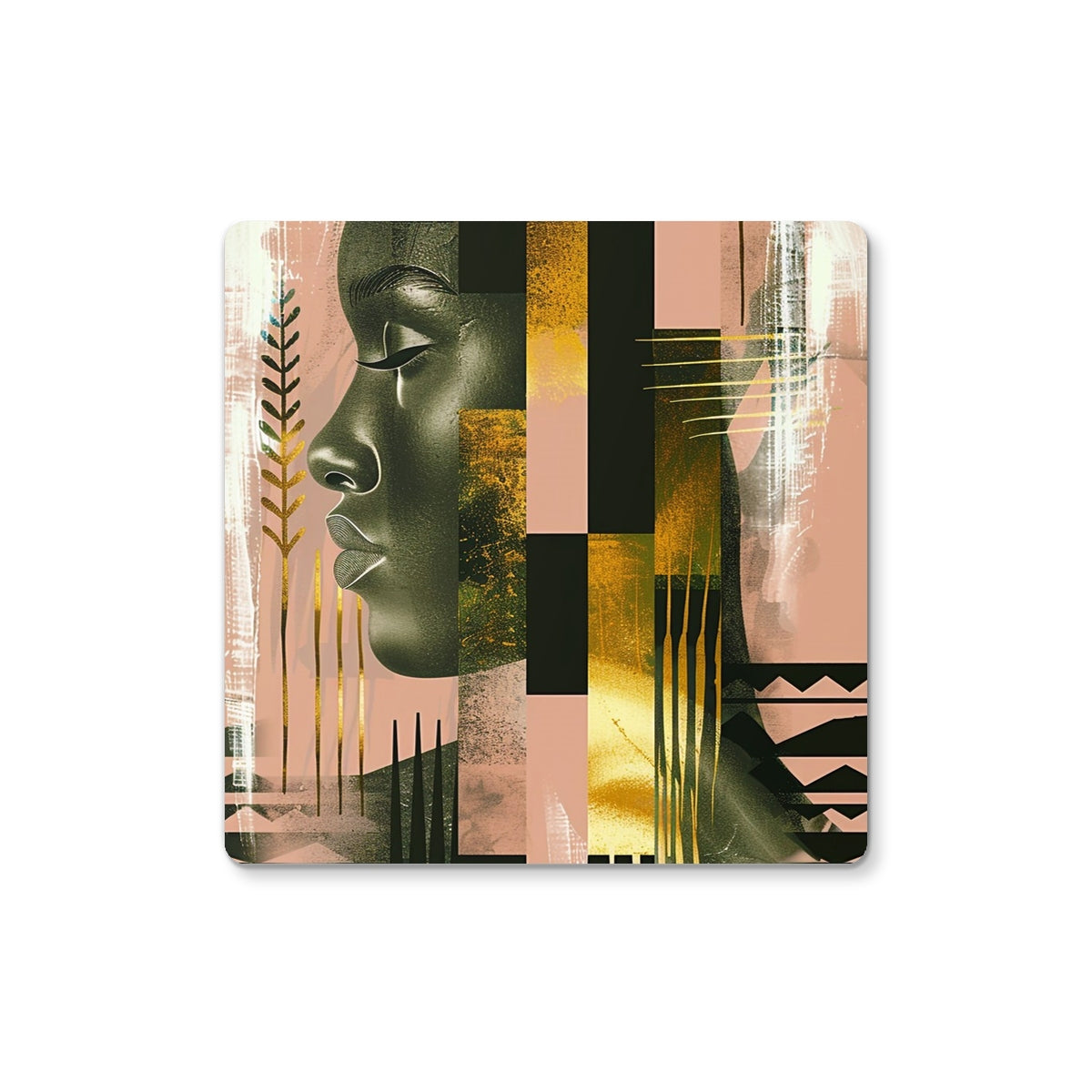 Echoes of Life: Afrocentric Peach and Gold Abstract Art Eclectic  Coaster