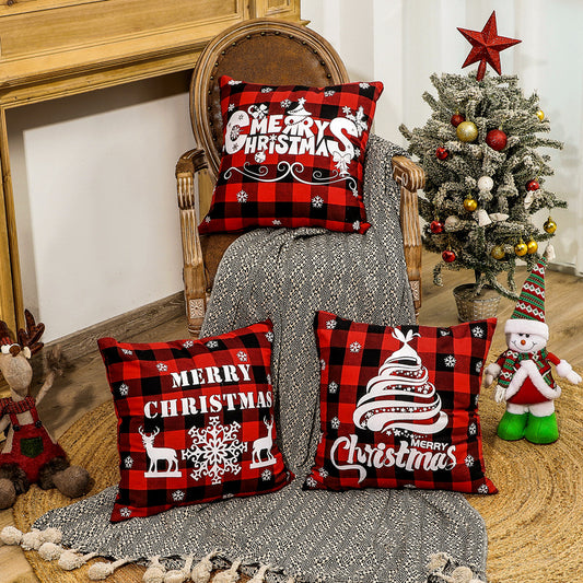 Christmas decoration red linen checkered Christmas square pillow cover sofa cushion cover without pillow core