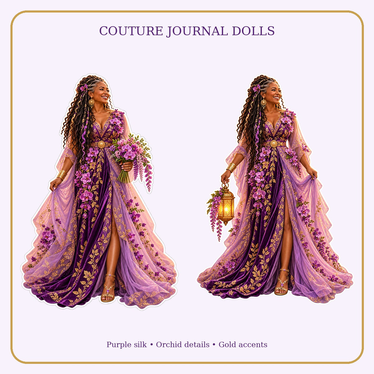 Amethyst bouquet and lantern journal doll details