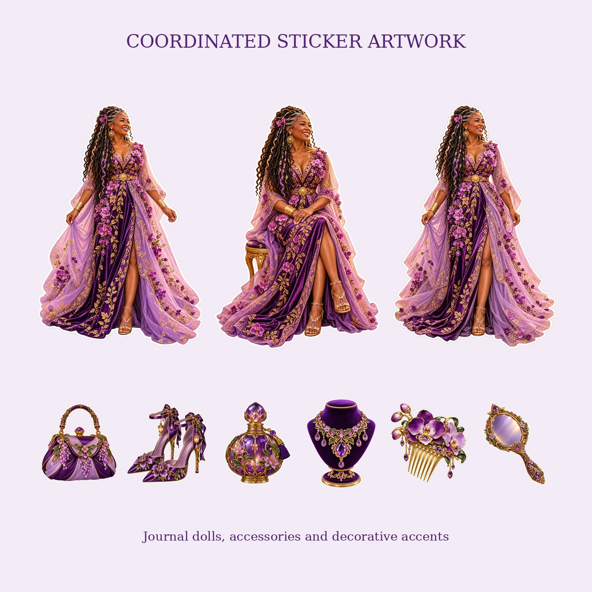 Amethyst Sisterhood journal dolls and matching fashion accessory stickers