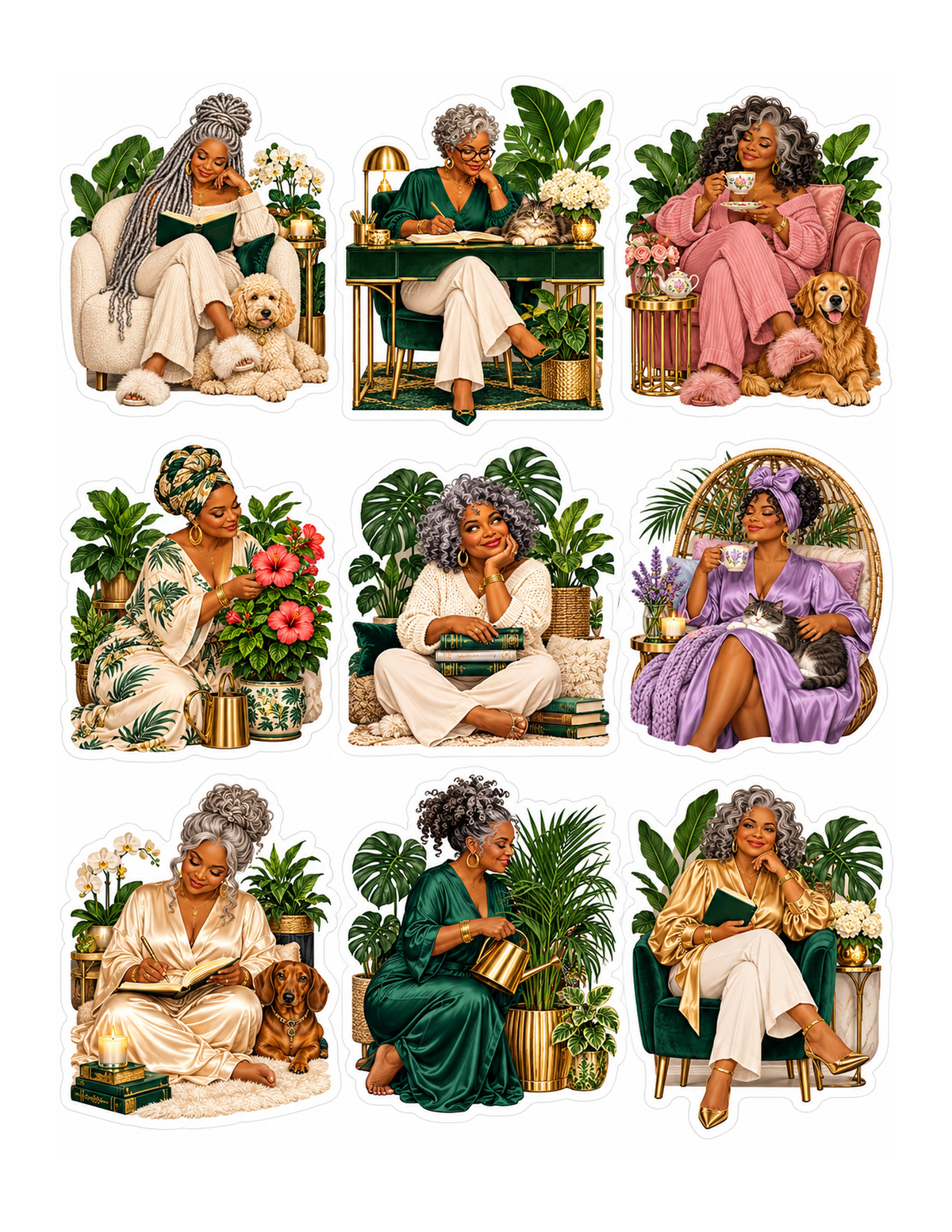 Original Botanical Luxe artwork showing all nine sticker designs.