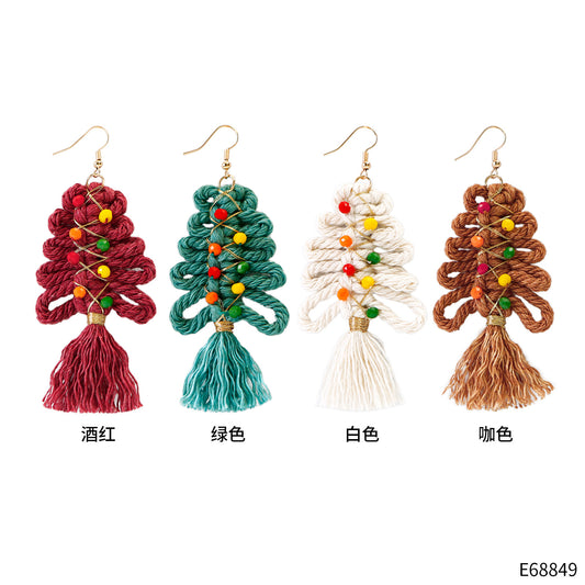 Hand Woven Christmas Tassel Earrings Female Crystal Vintage Earrings Ethnic Minority Christmas Tree Earrings