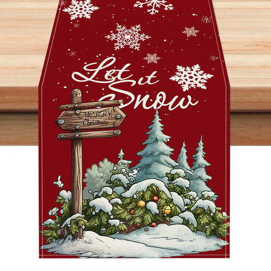 Christmas Snowflake Linen Table Flag New Christmas Tree Printed Tablecloth Holiday Table Decoration Tablecloth Mat