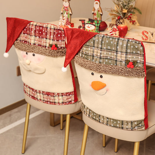 Christmas Chair Cover Christmas Home Decoration Cartoon Old Man with Hat Snowflake Chair Cover
