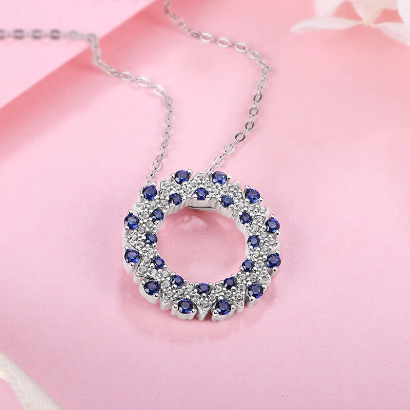 Blue Sapphire Halo Pendant Necklace