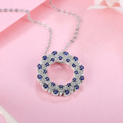 Blue Sapphire Halo Pendant Necklace