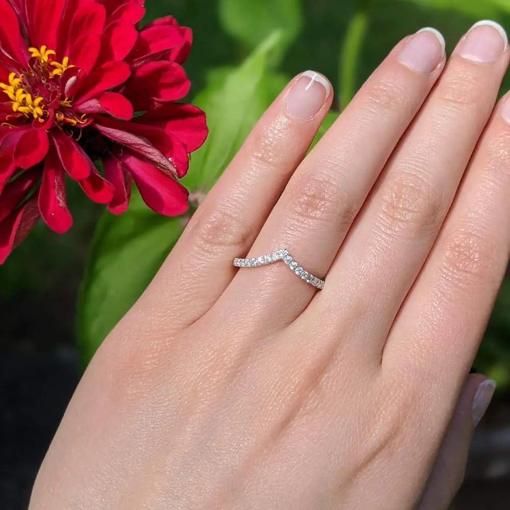 Moissanite Chevron Elegance 18K Plated Ring