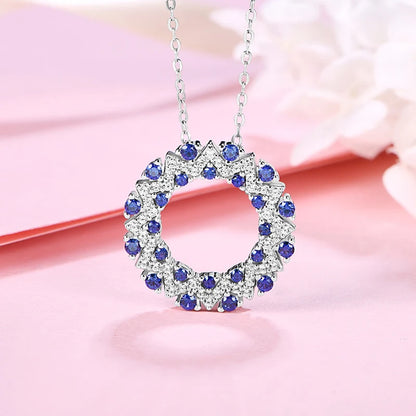 Blue Sapphire Halo Pendant Necklace