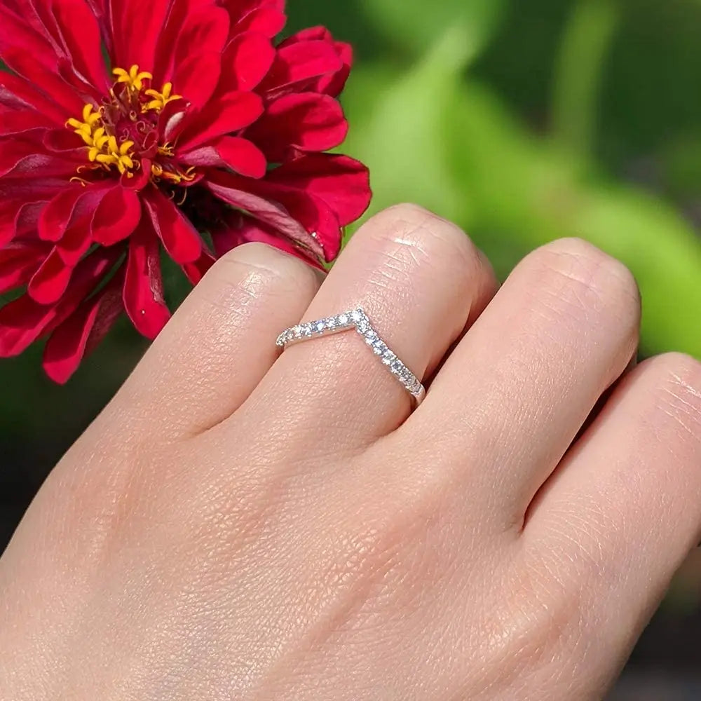 Moissanite Chevron Elegance 18K Plated Ring