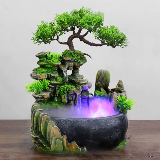 Wealth-Boosting Feng Shui Waterfall Fountain with Color-Changing LED Lights for Office Tabletop Decor