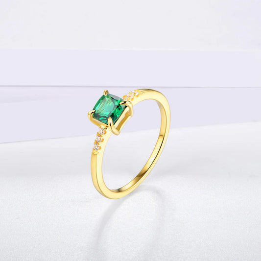 Radiant Emerald 925 Sterling Silver 18K Yellow Plated Ring