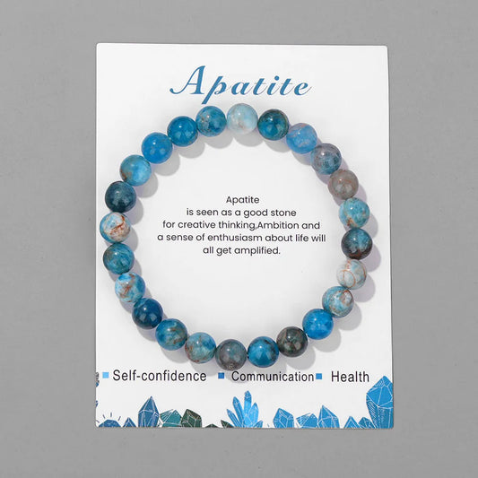 Energy Harmony Bracelet: 8mm Blue Apatite, Tiger Eye & Lazuli Beads with Gift - Unisex Jewelry