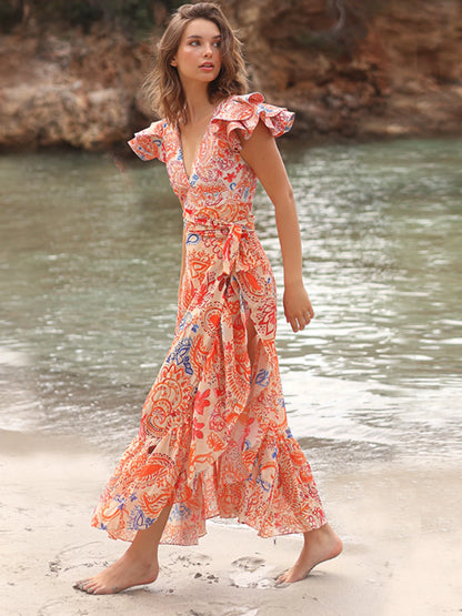 Dragonfly Ruffle One-Piece Swimsuit & Floral Cover-Up Set - Sexy Women's Beachwear