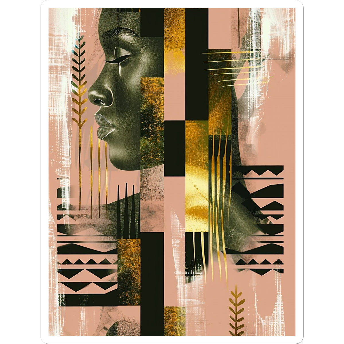 Echoes of Life: Afrocentric Peach and Gold Abstract Art Eclectic  Sticker