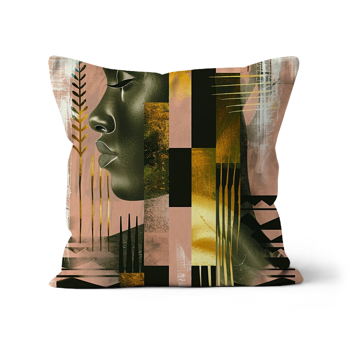 Echoes of Life: Afrocentric Peach and Gold Abstract Art Eclectic  Cushion