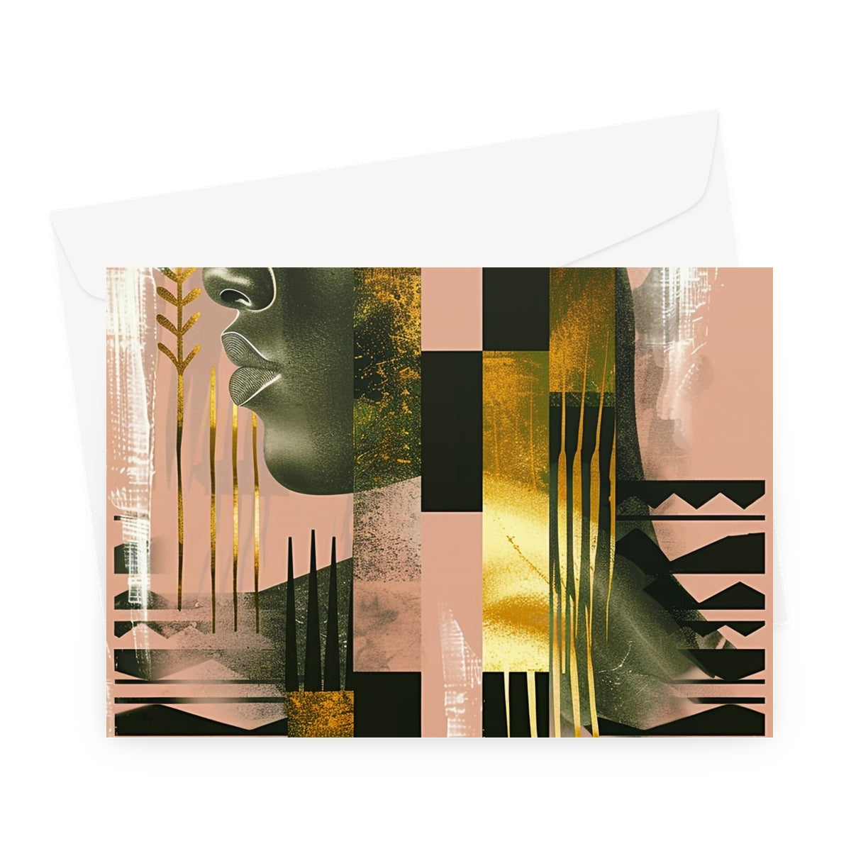 Echoes of Life: Afrocentric Peach and Gold Abstract Art Eclectic  Greeting Card