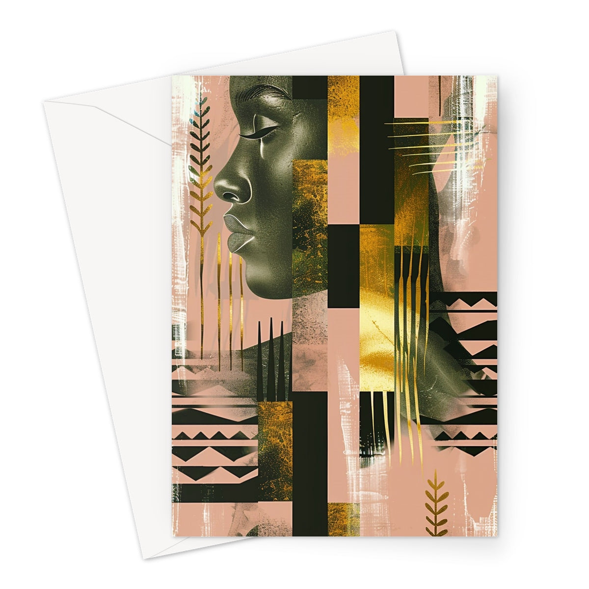 Echoes of Life: Afrocentric Peach and Gold Abstract Art Eclectic  Greeting Card