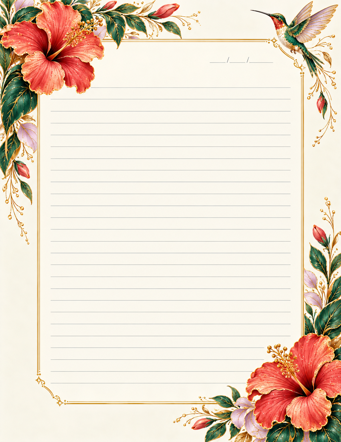 Hummingbird Royale — Lined journal writing page