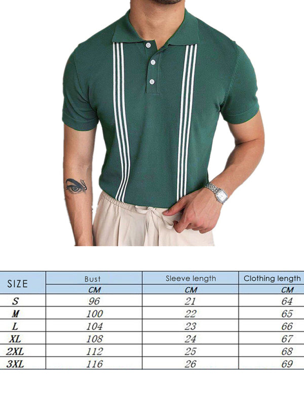 Green Striped Short Sleeve Slim Fit Golf Polo Shirt