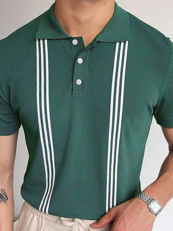 Green Striped Short Sleeve Slim Fit Golf Polo Shirt