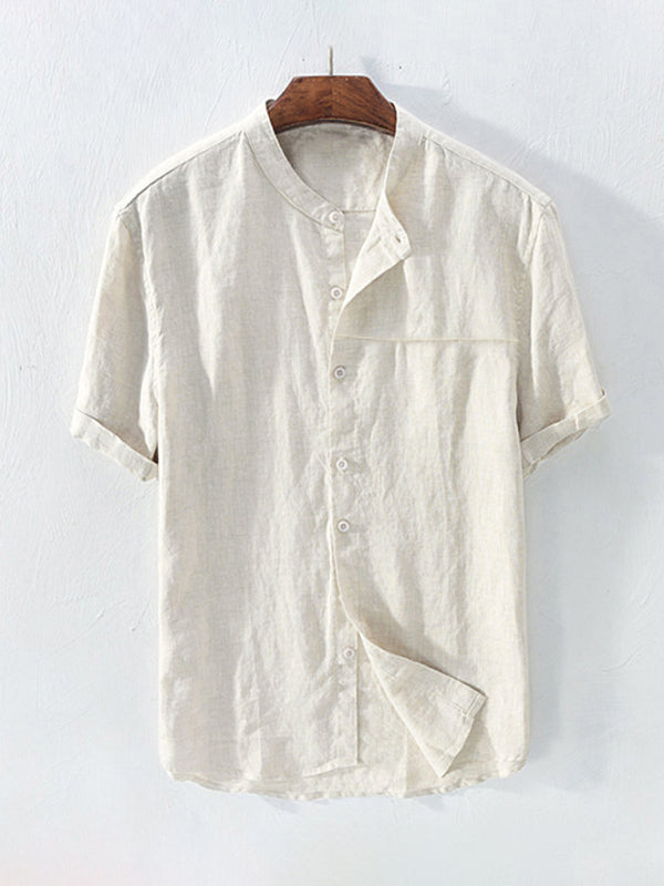 Men's Cotton Linen Breathable Short Sleeve Summer Shirt