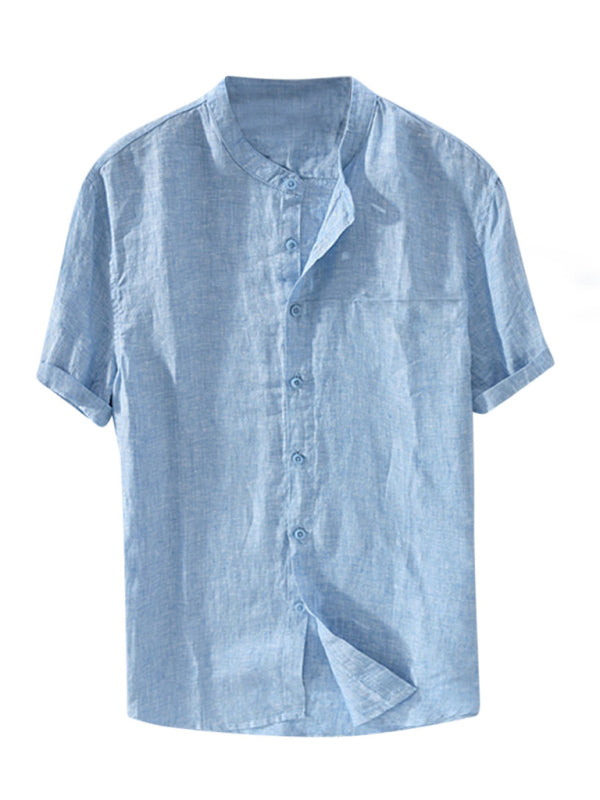 Men's Cotton Linen Breathable Short Sleeve Summer Shirt