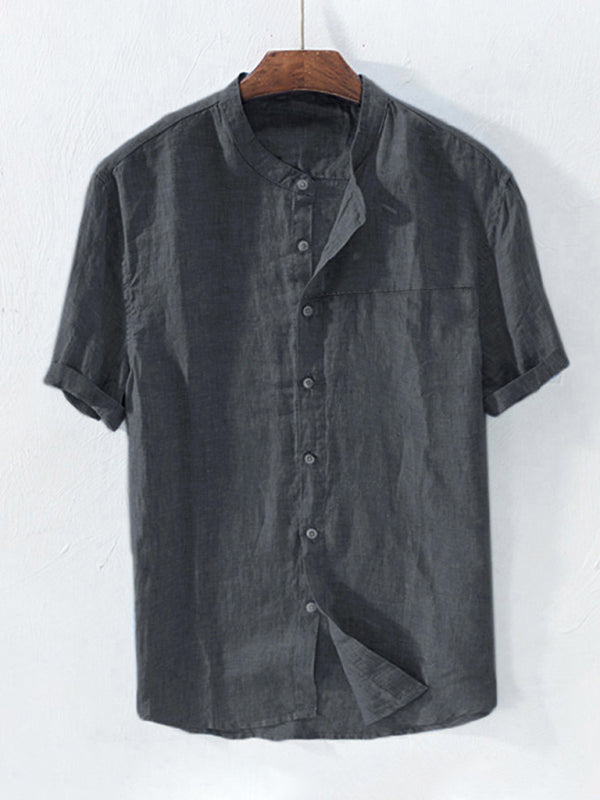 Men's Cotton Linen Breathable Short Sleeve Summer Shirt