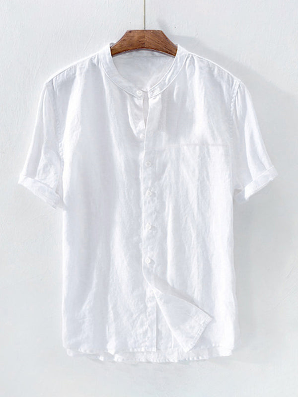 Men's Cotton Linen Breathable Short Sleeve Summer Shirt