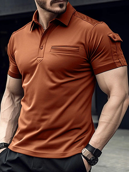 Men's Solid Color Pocketed Muscle Sports Polo Shirt