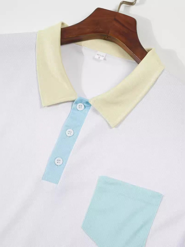 Men's Color Pastel Casual Lapel Golf Polo Shirt