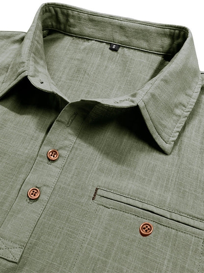 Men's Casual Solid Color Lapel Short-sleeved Shirt