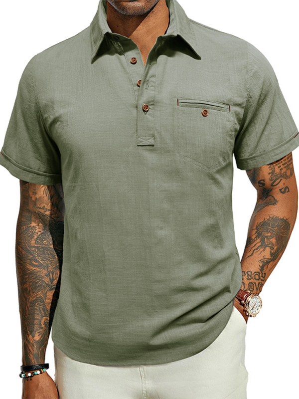 Men's Casual Solid Color Lapel Short-sleeved Shirt