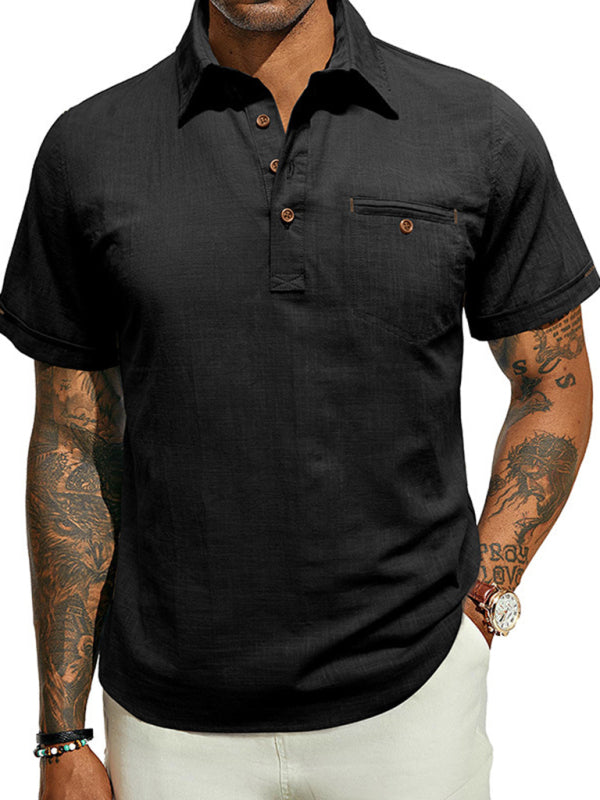 Men's Casual Solid Color Lapel Short-sleeved Shirt