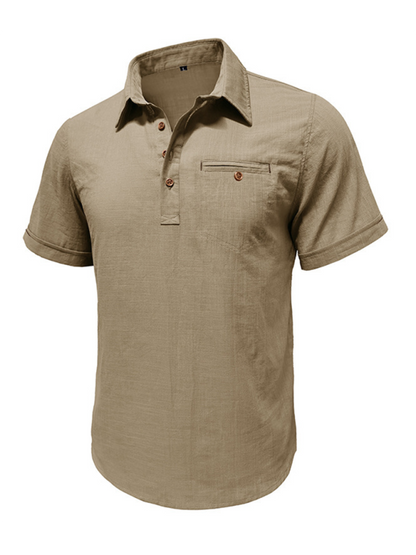 Men's Casual Solid Color Lapel Short-sleeved Shirt