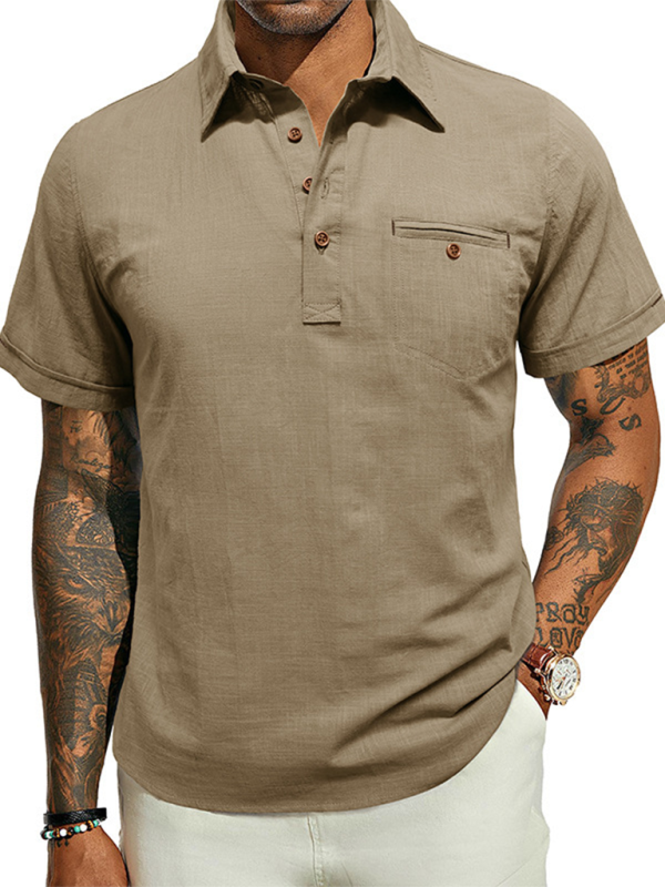 Men's Casual Solid Color Lapel Short-sleeved Shirt