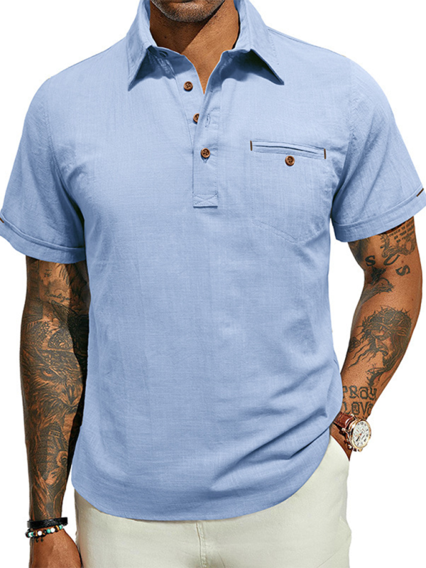 Men's Casual Solid Color Lapel Short-sleeved Shirt