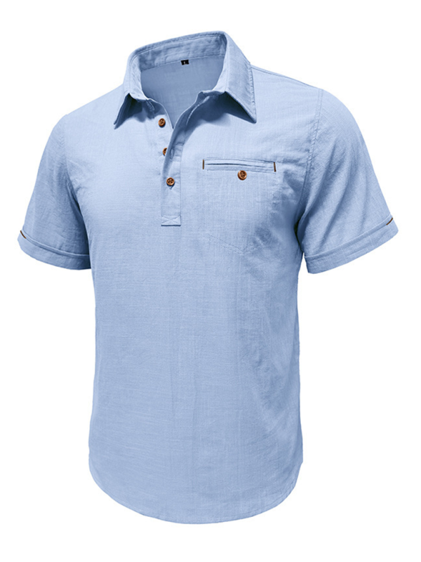 Men's Casual Solid Color Lapel Short-sleeved Shirt