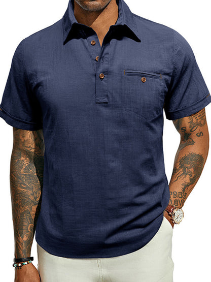 Men's Casual Solid Color Lapel Short-sleeved Shirt